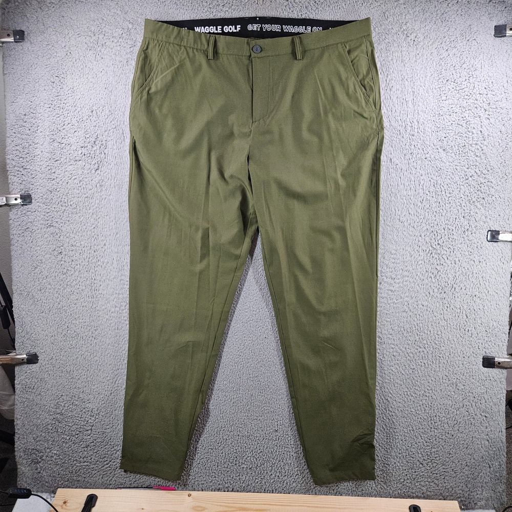 Waggle Golf Mens Performance Pants Olive Green Stretch Golf Trousers 40x32